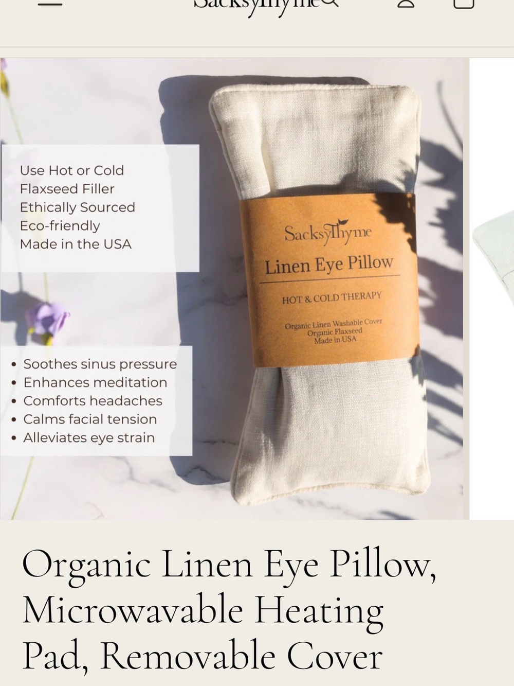 Sacksythyme Linen Eye Pillow in Natural Color, NEW